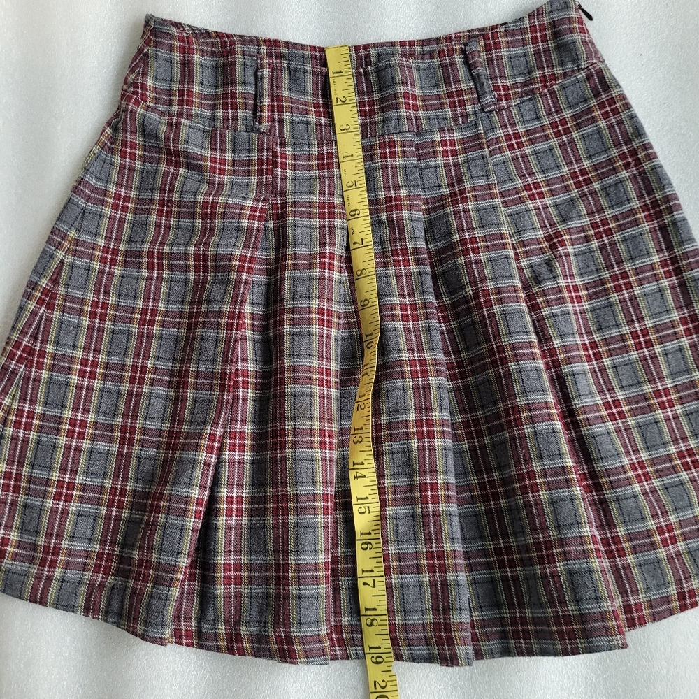 Vintage 90s Plaid Pleated Minikirt Grey Red Size 10 Grunge Punk Preppy Academia - Picture 9 of 9